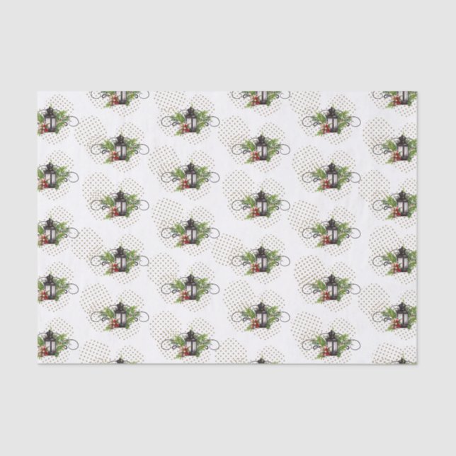 Mousseline Scène de Noël rustique Lanterne Tissu Papier (Recto)