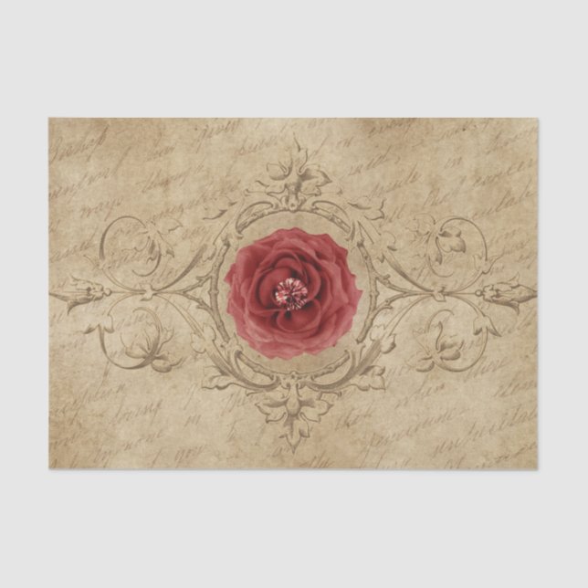 Mousseline Scrolls victoriens et papier de tissus de rose rou (Recto)