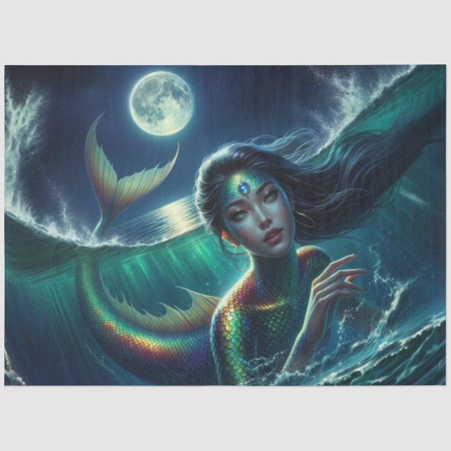 Mousseline Sirène Lune - Papier de découpage Sirène (Recto)