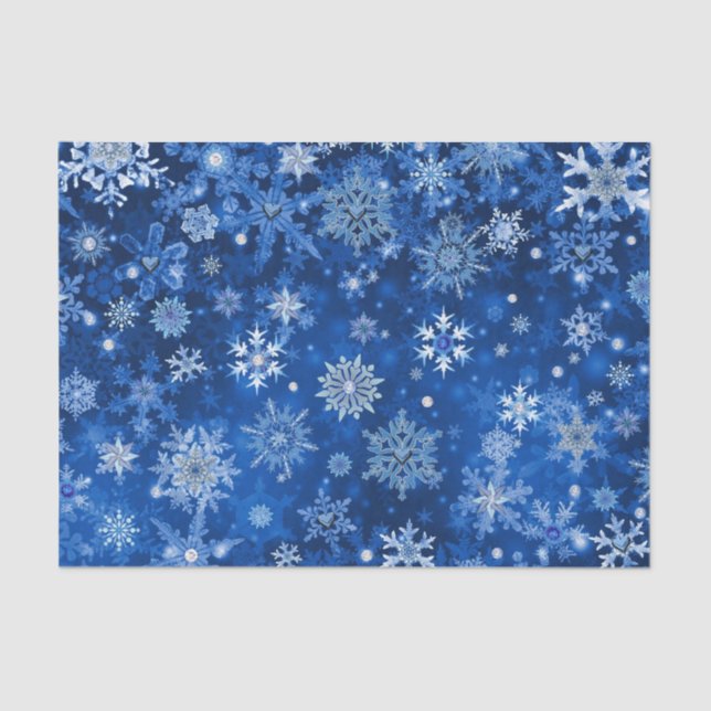 Mousseline Snowflakes de Noël Papier de tissus bleu et argent (Recto)