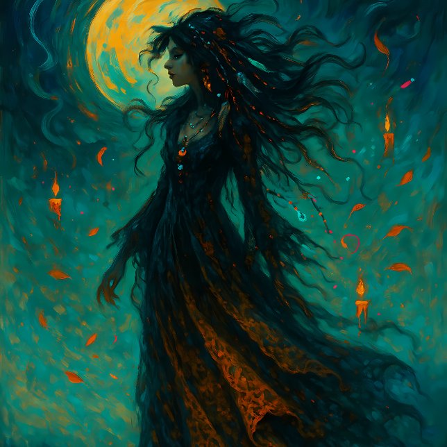 Mousseline Sorcière sous la Lune – Papier découpage gothique (Créateur téléchargé)