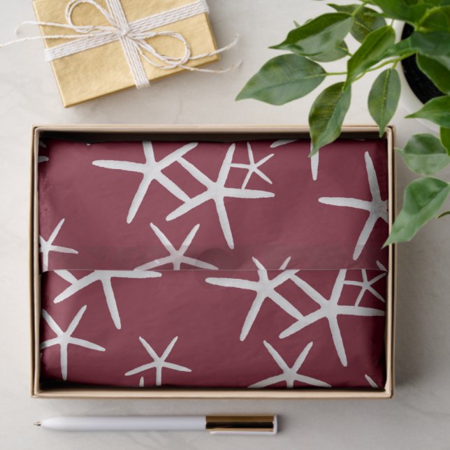 Mousseline Starfish Motif Maroon Rouge Tissu Papier (Cadeau)