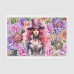 Mousseline Steampunk Floral 3 Tissu Papier