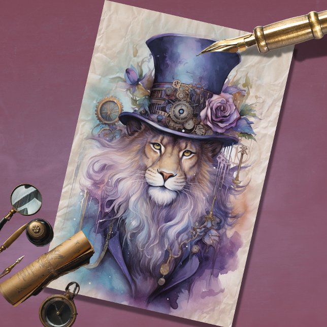 Mousseline Steampunk Lion mâle violet Lilac papier découpage (Créateur téléchargé)