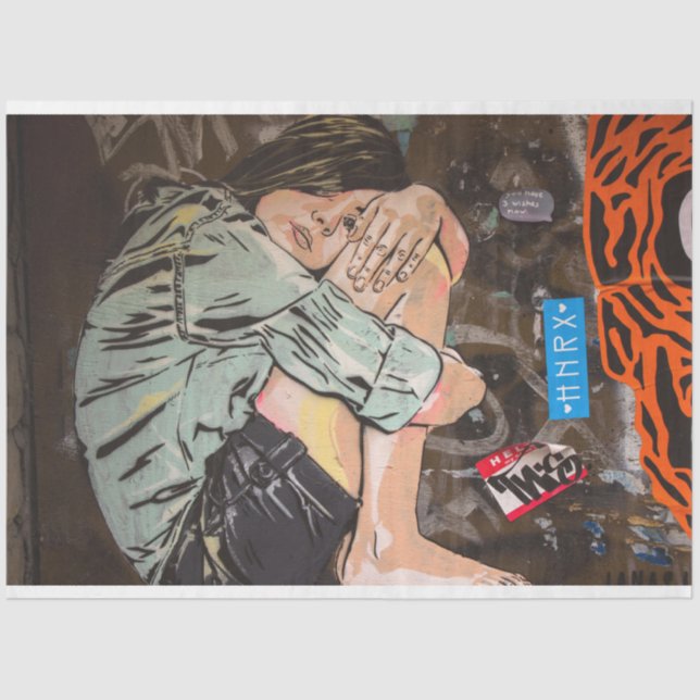 Mousseline Street Art Girl Urban 13 Découpage Tissu Papier (Recto)