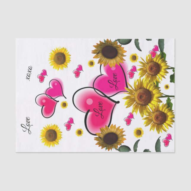 Mousseline Sunflower Pink Hearts Papier Tissu (Recto)