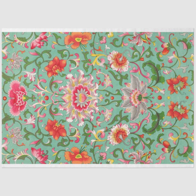 Mousseline Superbe papier découpage floral turquoise (Recto)