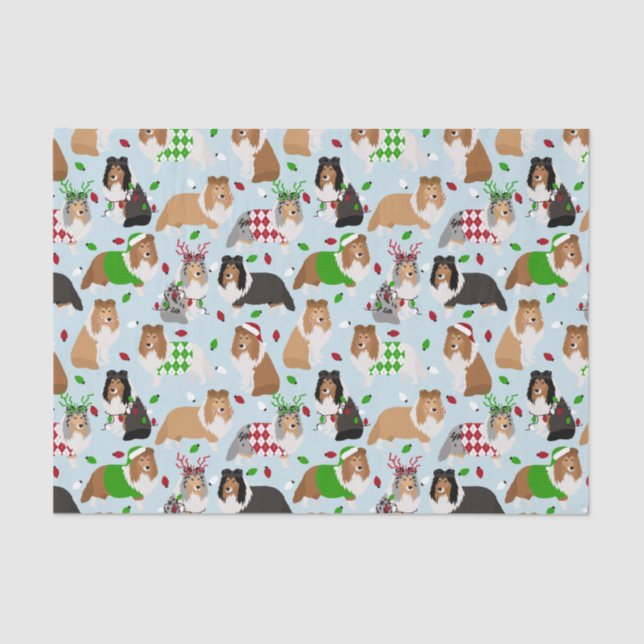 Mousseline Tablette de Noël Shetland Sheepdog Tissu Papier (Recto)