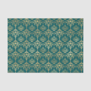 Mousseline Teal et papier métallisé vintage or et sarcelle