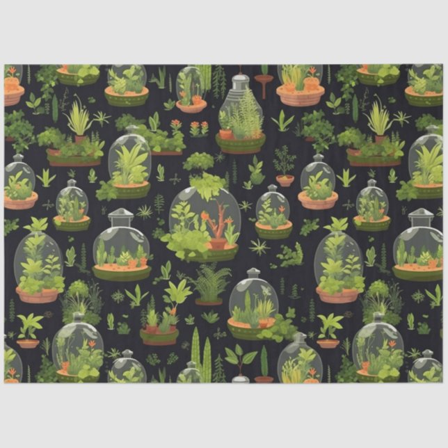 Mousseline Terrariums botaniques sur papier de tissus noirs (Recto)