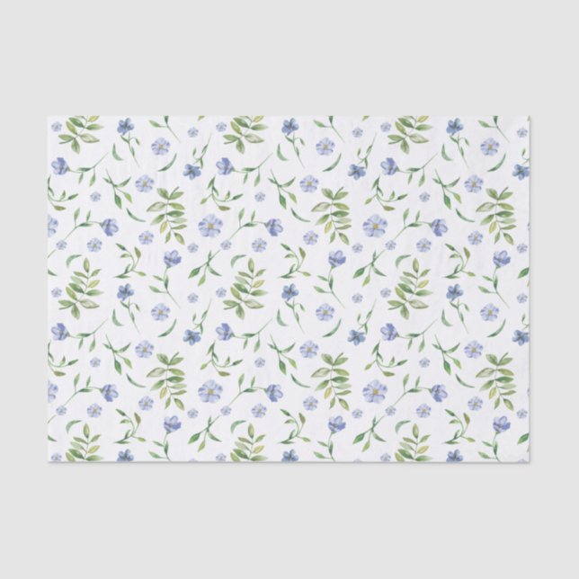Mousseline Tiny Blue Flowers Aquarelle Imprimer Papier Tissu (Recto)