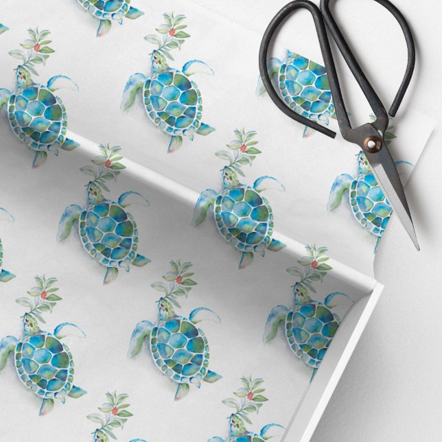 Mousseline Tissu de la tortue de mer Papier de fond Plage tro (Beach Christmas tissue paper watercolor sea turtle and botanical  art by Victoria Grigaliunas)