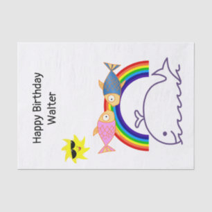 Mousseline Tissu Papier baleine Sun Fish Rainbow