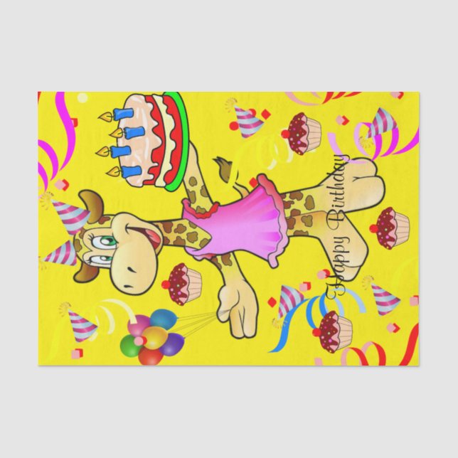 Mousseline Tissu Papier Giraffe Joyeux anniversaire (Recto)