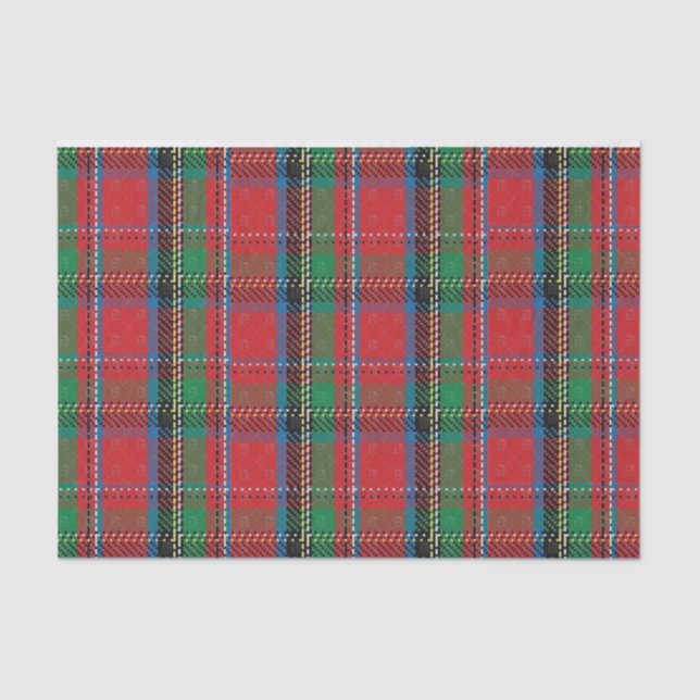 Mousseline Tissu Papier Grandes Rouge Bleu Vert Plaid (Recto)