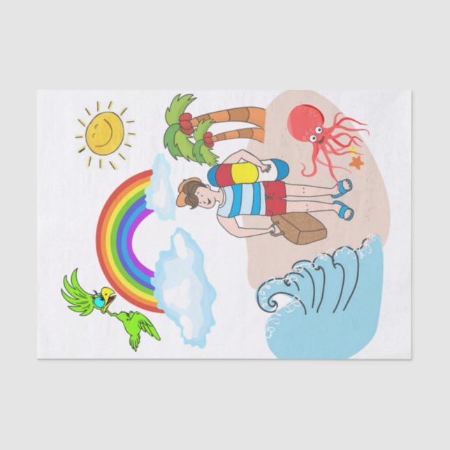 Mousseline Tissu Papier Plage Plaisir Octopus Rainbow (Recto)