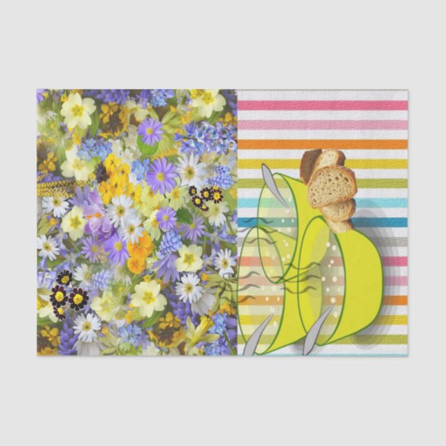 Mousseline Tissu Papier rayures Soupe florale (Recto)