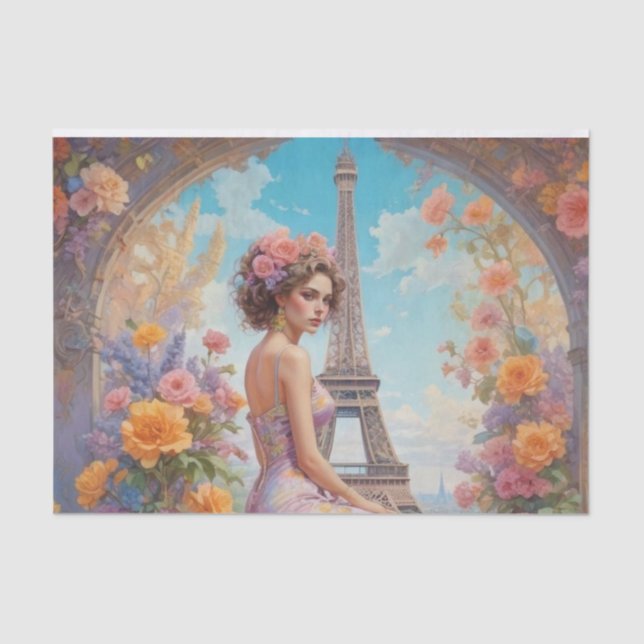 Mousseline Tour Eiffel Française Femme Florale Papier Découpa (Recto)