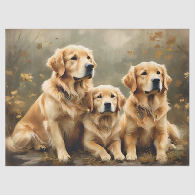 Mousseline Trois Chiens d'or Retriever Portrait Tissu Papier (Recto)