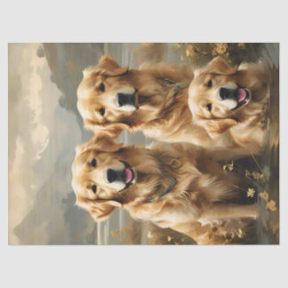 Mousseline Trois Chiens Retriever du Golden Papier Tissu Port