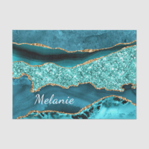 Mousseline Turquoise Blue Gold Aqua Nom personnalisé Papier T