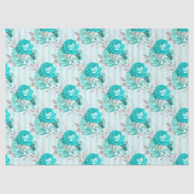Mousseline Turquoise Floral Series Design 3 Tissu Papier (Recto)