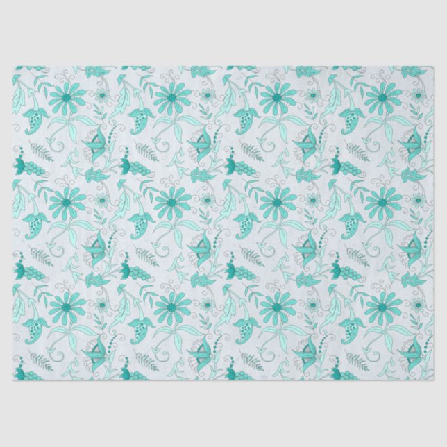 Mousseline Turquoise Floral Series Design 5 Tissu Papier (Recto)