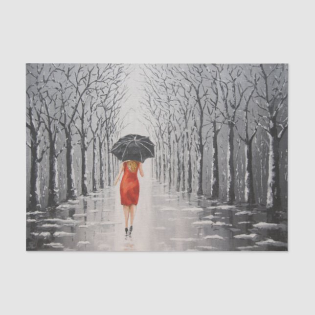 Mousseline Une femme en rouge traverse le papier tissu de nei (Recto)