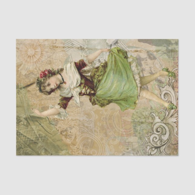 Mousseline Victorian Dancing Girl Green Red Rose Tissu Papier (Recto)