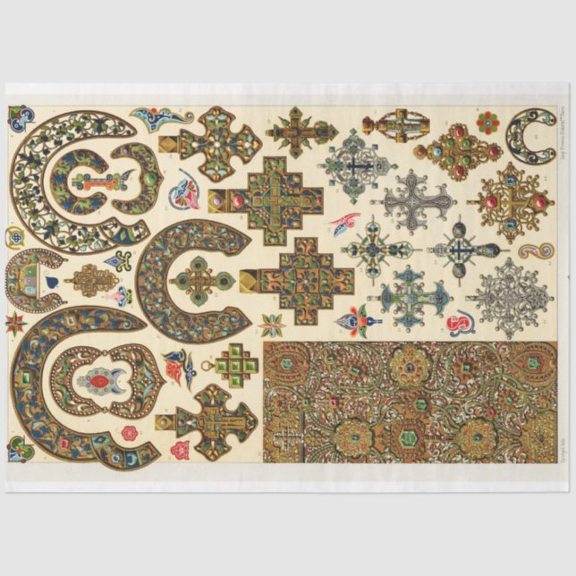 Mousseline Vieux croix et médailles Papier de découpage (Recto)