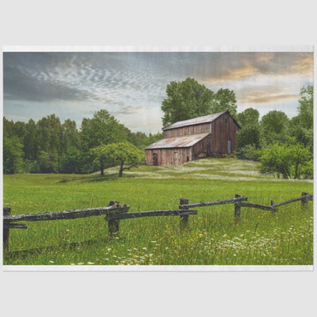 Mousseline Vieux ferme rustique grange Medow Découpage papier (Recto)