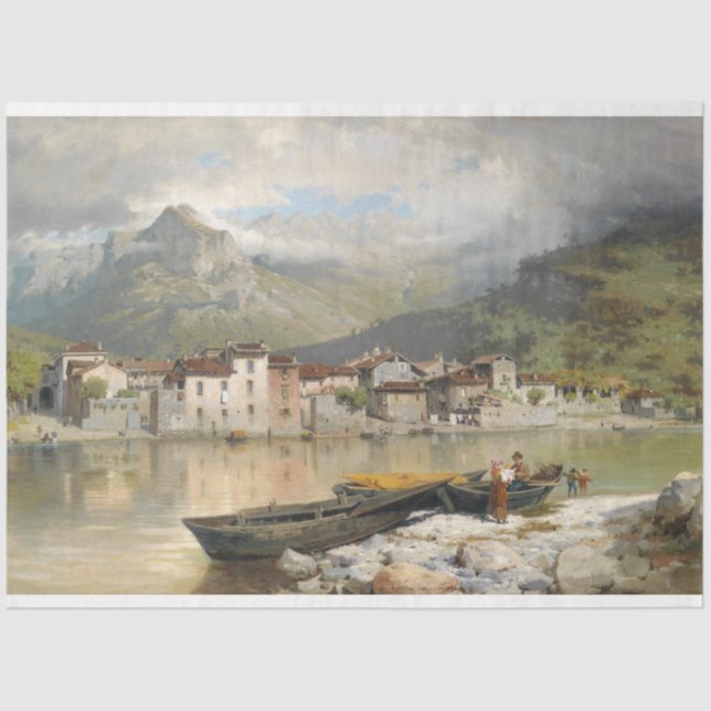 Mousseline Village sur le papier découpage du lac de Côme (Recto)