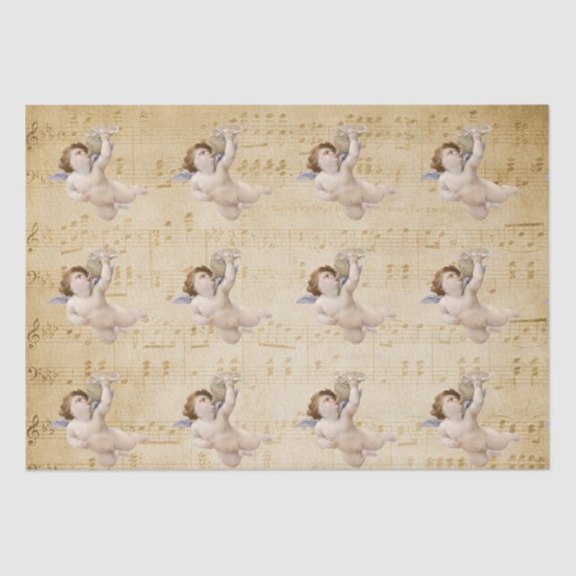 Mousseline Vintage Angels Musical Notes Feuille Tissu Papier (Recto)