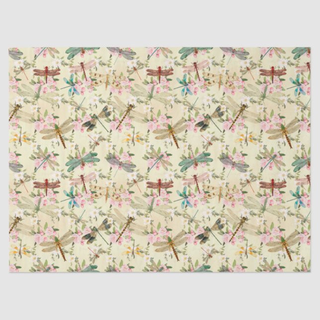 Mousseline Vintage Dragonflies Series Design 14 Tissu Papier (Recto)
