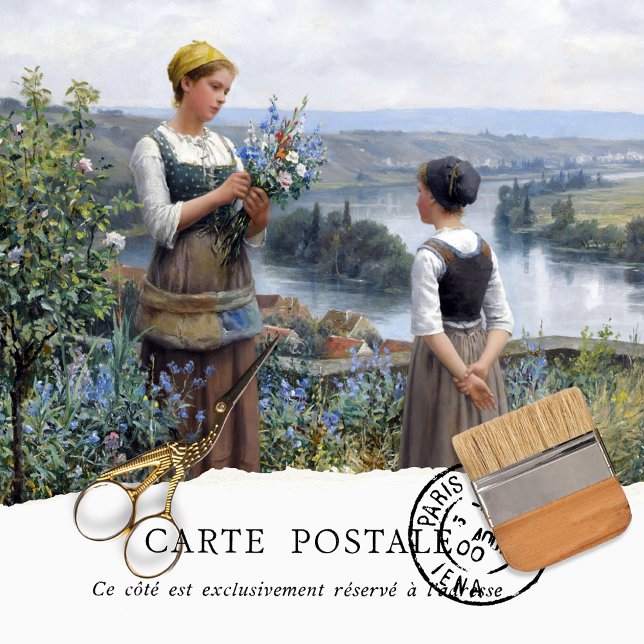 Mousseline Vintage Française Fleurs de cueillette Papier Tiss (Créateur téléchargé)