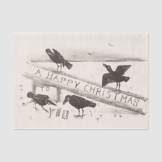Mousseline Vintage Joyeux Noël Crows Tissu Papier (Recto)