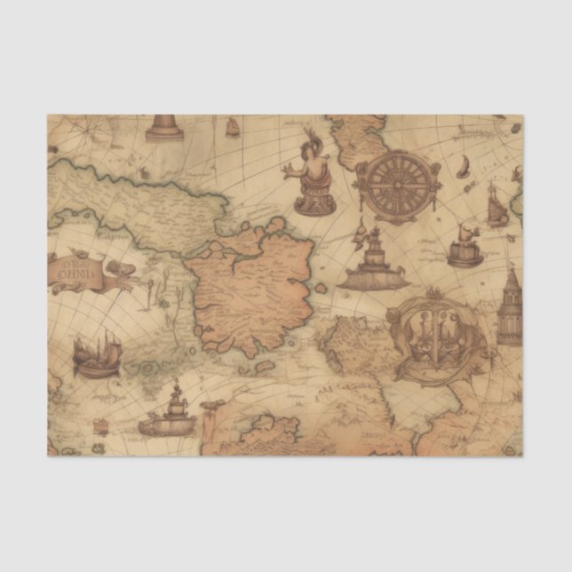 Mousseline Vintage Nautical Voyage Antique Decoupage Papier (Recto)