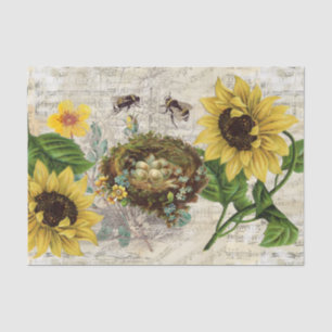 Mousseline Vintage Nest Tournesol Musique Tissu Papier