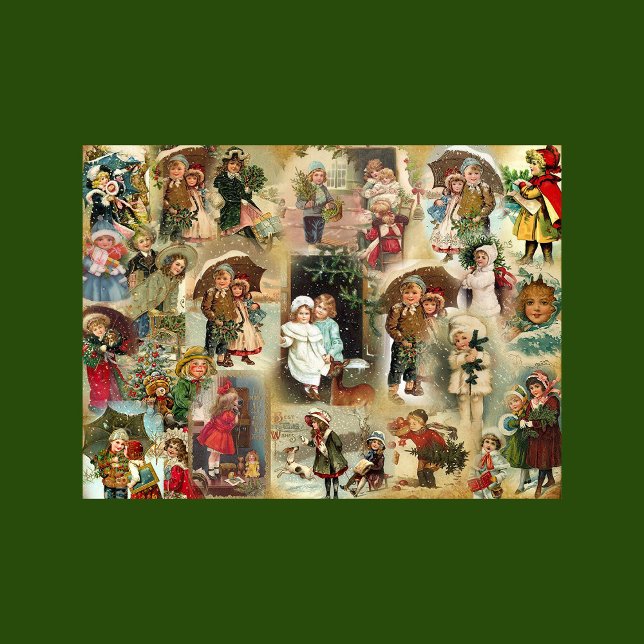 Mousseline Vintage Noël Enfants Découpage Tissu papier (Créateur téléchargé)