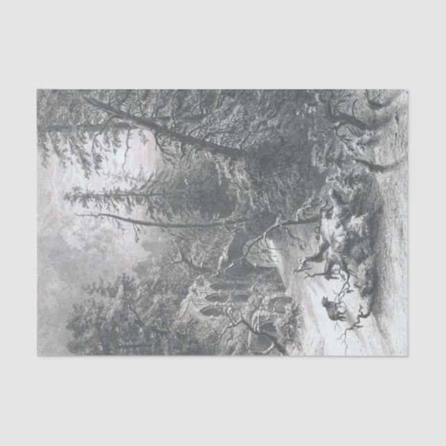 Mousseline Vintage Noël Tissu Papier HIVER FOREST (Recto)