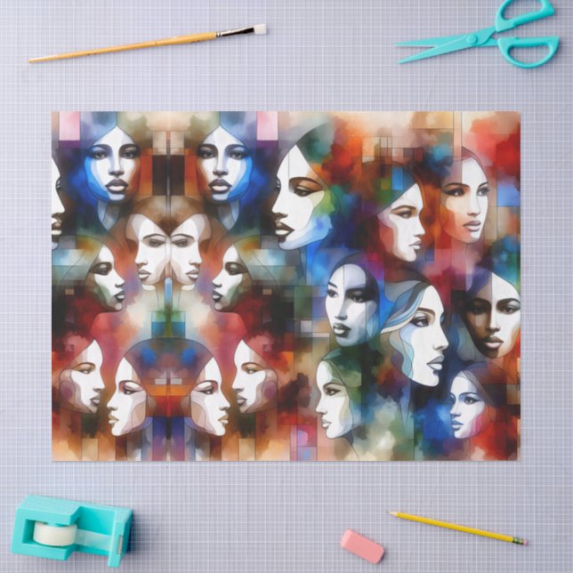 Mousseline visages de femmes abstrait papier decoupage en tis (Artisanat)