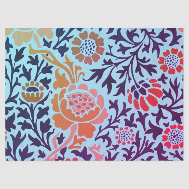 Mousseline William Morris FLEURS SUR LE papier de tissus BLEU (Recto)