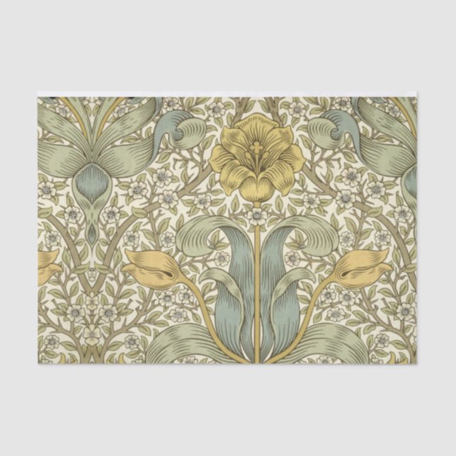 Mousseline William Morris Papier Tissu Floral bleu jaune (Recto)