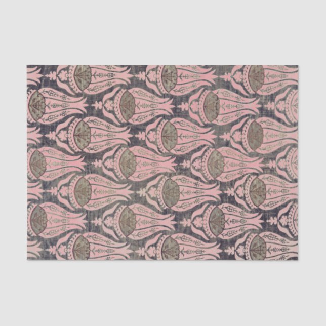 Mousseline William Morris TULIP Papier Tissu Gris ET ROSE (Recto)
