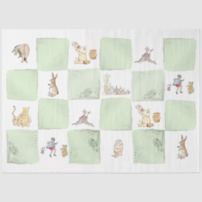 Mousseline Winnie l'Ooh Green Check papier de tissus (Recto)