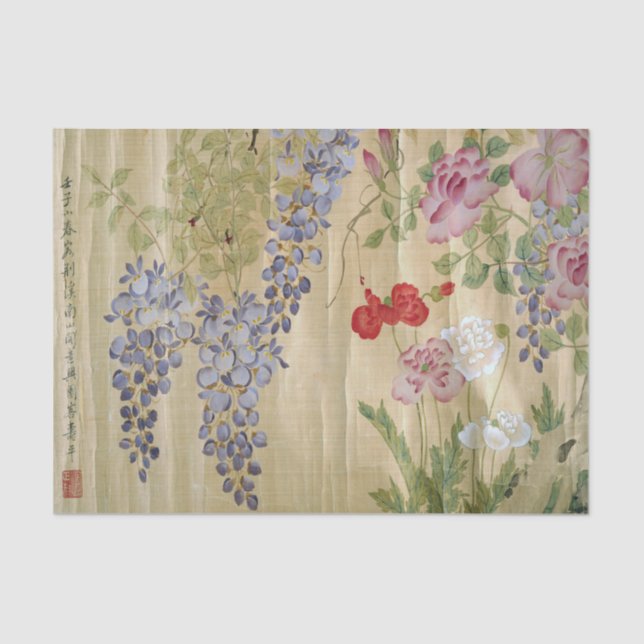 Mousseline Wisteria chinoise antique et papier de tissus de p (Recto)