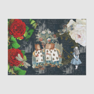 Mousseline Wonderland Cartes Roses Papier Tissu Littéraire