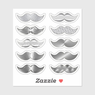 Moustache Argent Faux Ensemble de 10 Stickers