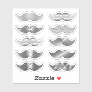 Moustache Argent Faux Ensemble de 10 Stickers