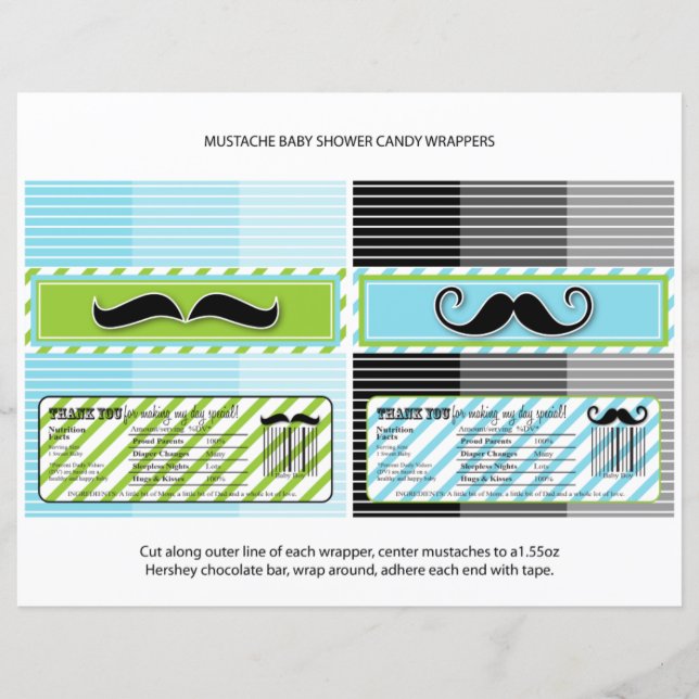 Moustache Baby shower Wrappers à barres chocolatée (Devant)